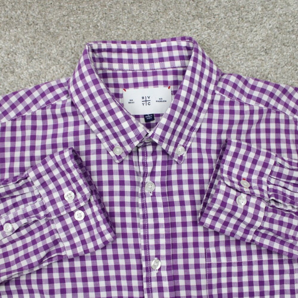 RVYC Shirt Mens Large Purple/White Gingham Cotton Long Sleeve‎ Button Down